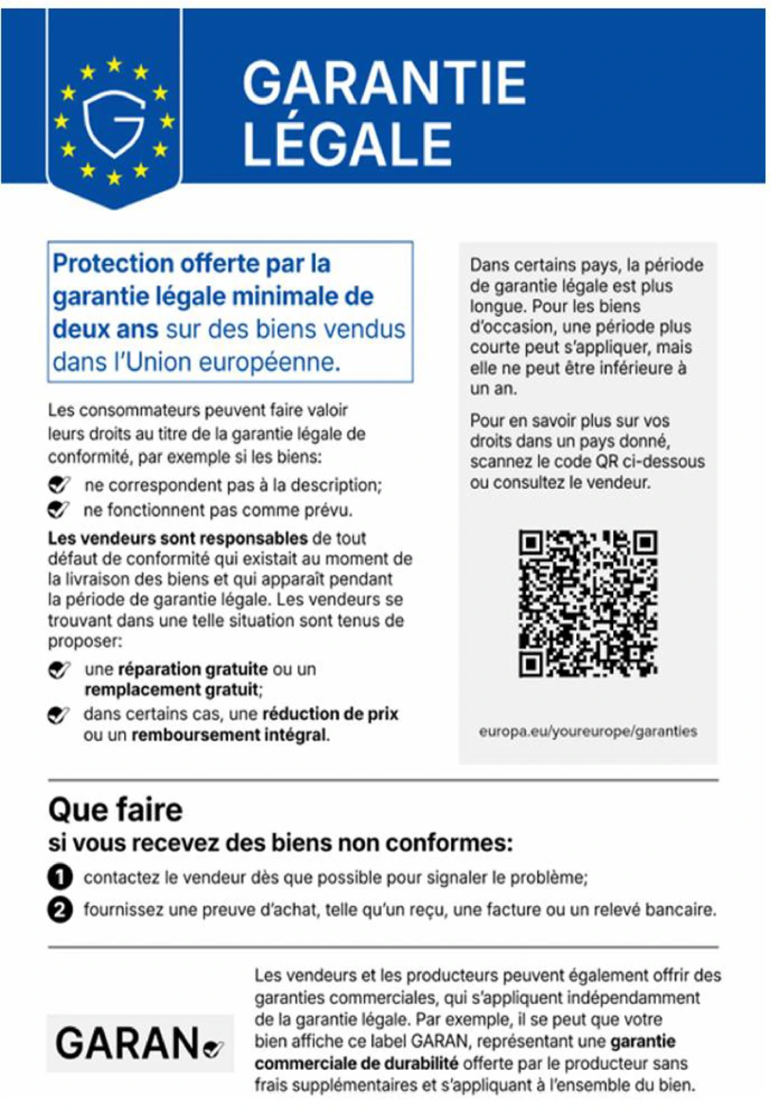 Notice harmonisée relative à la garantie légale de conformité, règlement d'exécution (UE) 2025/1960